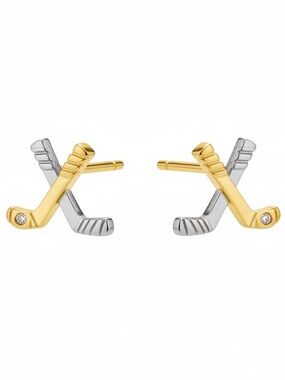 Kendra Scott Gold and Silver Crossed Hockey Club Stud Earrings BENT POSTS New